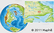 Physical Location Map of the area around 52° 6' 54" N, 61° 58' 30" W
