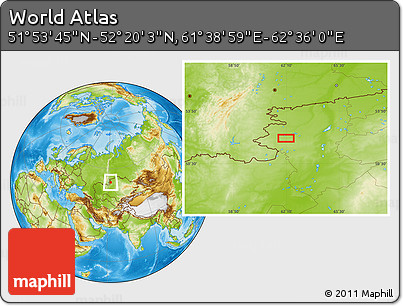 Physical Location Map of the Area around 52° 6' 54" N, 62° 7' 30" E