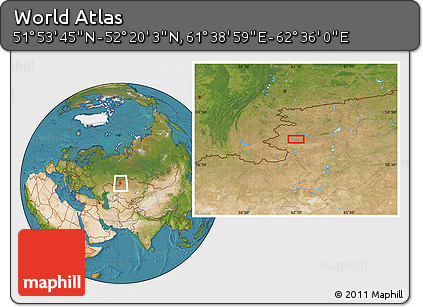 Satellite Location Map of the Area around 52° 6' 54" N, 62° 7' 30" E