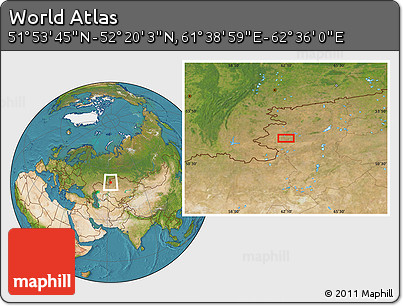 Satellite Location Map of the Area around 52° 6' 54" N, 62° 7' 30" E