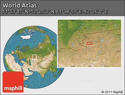 Satellite Location Map of the Area around 52° 6' 54" N, 62° 7' 30" E