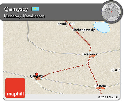 Shaded Relief Panoramic Map of Qamysty
