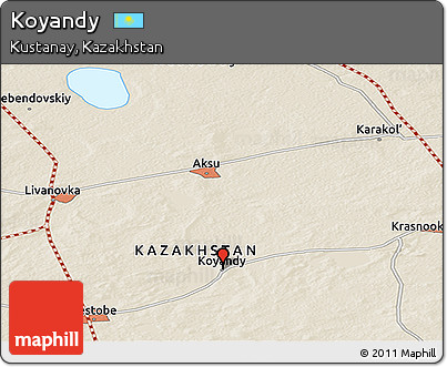 Shaded Relief Panoramic Map of Koyandy