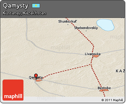 Shaded Relief Panoramic Map of Qamysty