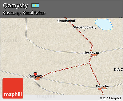 Shaded Relief Panoramic Map of Qamysty