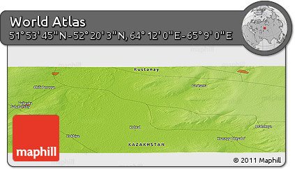 Physical Panoramic Map of the Area around 52° 6' 54" N, 64° 40' 30" E