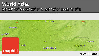 Physical Panoramic Map of the Area around 52° 6' 54" N, 64° 40' 30" E