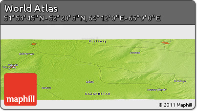 Physical Panoramic Map of the Area around 52° 6' 54" N, 64° 40' 30" E