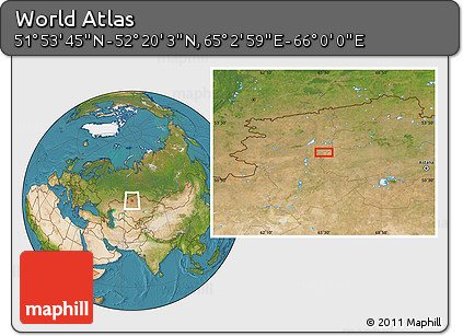 Satellite Location Map of the Area around 52° 6' 54" N, 65° 31' 30" E