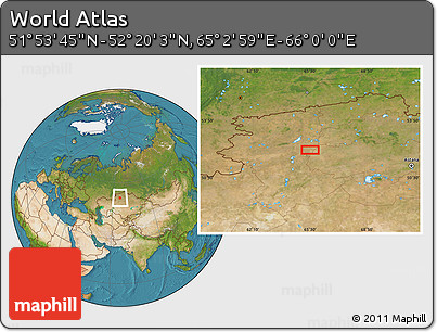 Satellite Location Map of the Area around 52° 6' 54" N, 65° 31' 30" E