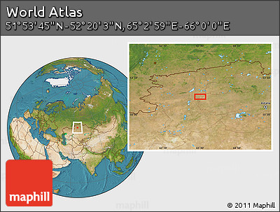 Satellite Location Map of the Area around 52° 6' 54" N, 65° 31' 30" E