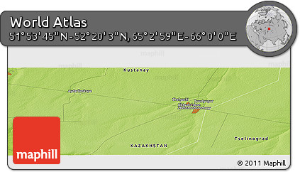 Physical Panoramic Map of the Area around 52° 6' 54" N, 65° 31' 30" E