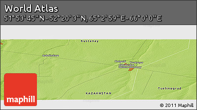 Physical Panoramic Map of the Area around 52° 6' 54" N, 65° 31' 30" E