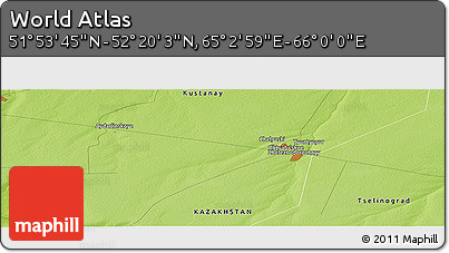 Physical Panoramic Map of the Area around 52° 6' 54" N, 65° 31' 30" E