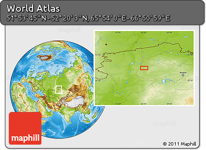Physical Location Map of the Area around 52° 6' 54" N, 66° 22' 30" E