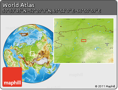 Physical Location Map of the Area around 52° 6' 54" N, 66° 22' 30" E