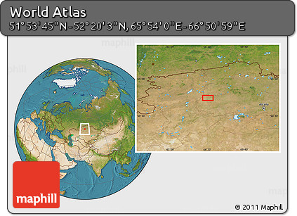 Satellite Location Map of the Area around 52° 6' 54" N, 66° 22' 30" E
