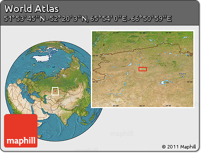 Satellite Location Map of the Area around 52° 6' 54" N, 66° 22' 30" E