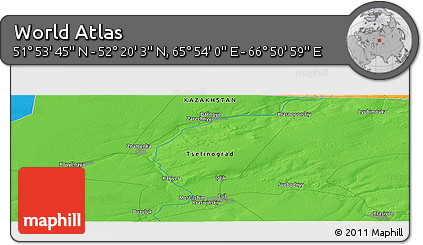 Political Panoramic Map of the Area around 52° 6' 54" N, 66° 22' 30" E