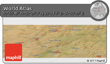 Satellite Panoramic Map of the Area around 52° 6' 54" N, 66° 22' 30" E