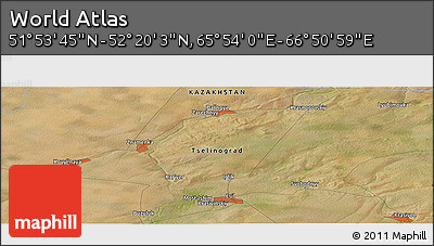 Satellite Panoramic Map of the Area around 52° 6' 54" N, 66° 22' 30" E
