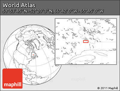Blank Location Map of the Area around 52° 6' 54" N, 66° 13' 29" W