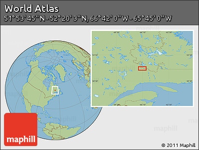 Savanna Style Location Map of the Area around 52° 6' 54" N, 66° 13' 29" W