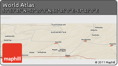 Shaded Relief Panoramic Map of the Area around 52° 6' 54" N, 67° 13' 29" E