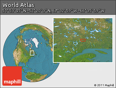 Satellite Location Map of the Area around 52° 6' 54" N, 67° 4' 29" W