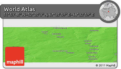 Political Panoramic Map of the Area around 52° 6' 54" N, 68° 4' 29" E
