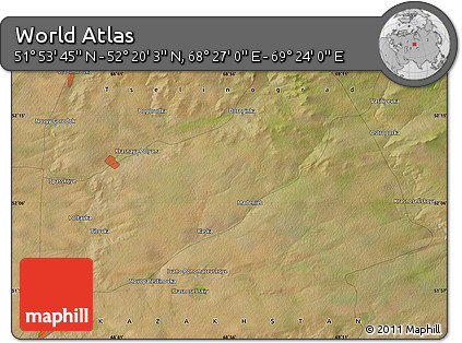 Satellite Map of the Area around 52° 6' 54" N, 68° 55' 30" E