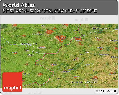 Satellite 3D Map of the Area around 52° 6' 54" N, 6° 52' 30" E