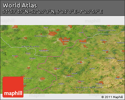 Satellite 3D Map of the Area around 52° 6' 54" N, 6° 52' 30" E