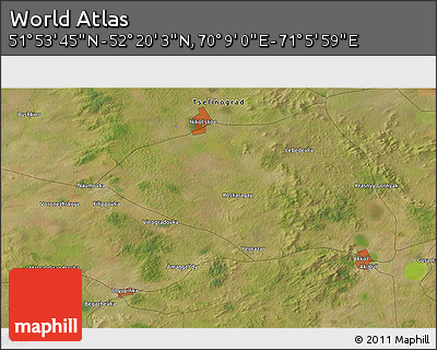 Satellite 3D Map of the Area around 52° 6' 54" N, 70° 37' 30" E