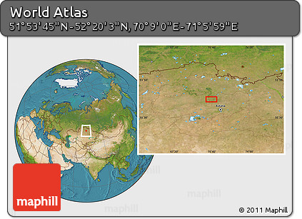 Satellite Location Map of the Area around 52° 6' 54" N, 70° 37' 30" E