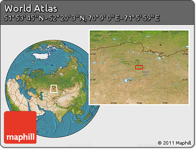 Satellite Location Map of the Area around 52° 6' 54" N, 70° 37' 30" E
