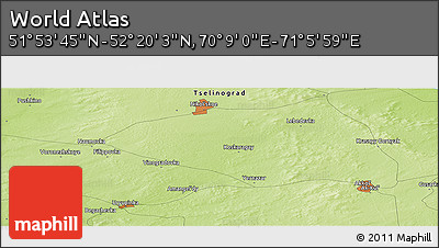 Physical Panoramic Map of the Area around 52° 6' 54" N, 70° 37' 30" E