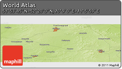 Physical Panoramic Map of the Area around 52° 6' 54" N, 70° 37' 30" E