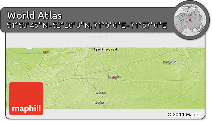 Physical Panoramic Map of the Area around 52° 6' 54" N, 71° 28' 29" E