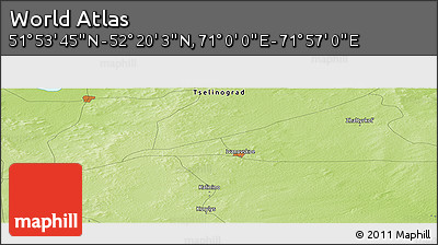 Physical Panoramic Map of the Area around 52° 6' 54" N, 71° 28' 29" E