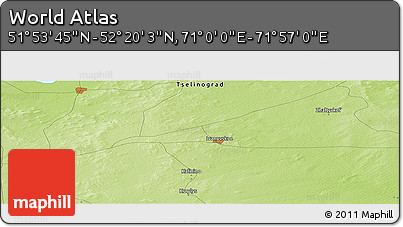 Physical Panoramic Map of the Area around 52° 6' 54" N, 71° 28' 29" E