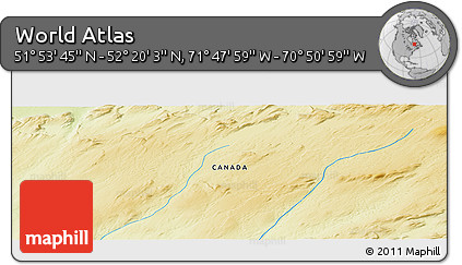 Physical Panoramic Map of the Area around 52° 6' 54" N, 71° 19' 29" W
