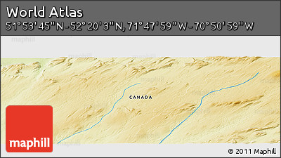 Physical Panoramic Map of the Area around 52° 6' 54" N, 71° 19' 29" W