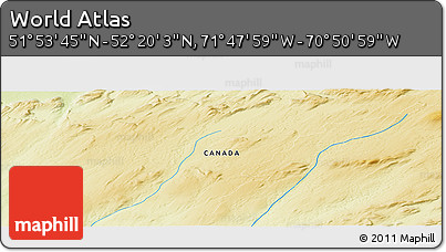 Physical Panoramic Map of the Area around 52° 6' 54" N, 71° 19' 29" W