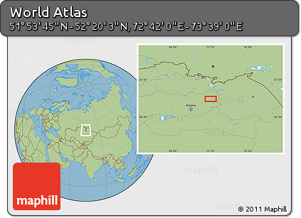 Savanna Style Location Map of the Area around 52° 6' 54" N, 73° 10' 30" E