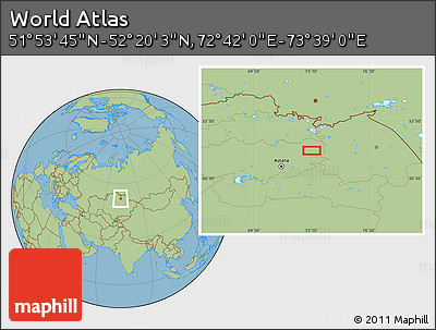 Savanna Style Location Map of the Area around 52° 6' 54" N, 73° 10' 30" E