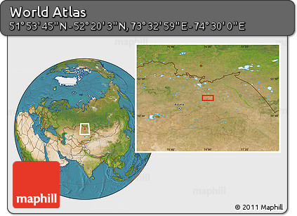 Satellite Location Map of the Area around 52° 6' 54" N, 74° 1' 30" E
