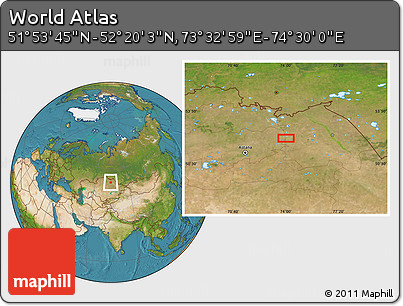 Satellite Location Map of the Area around 52° 6' 54" N, 74° 1' 30" E