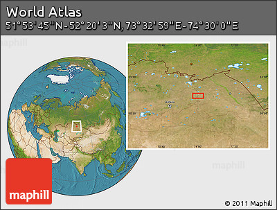 Satellite Location Map of the Area around 52° 6' 54" N, 74° 1' 30" E