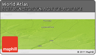 Physical Panoramic Map of the Area around 52° 6' 54" N, 74° 52' 30" E